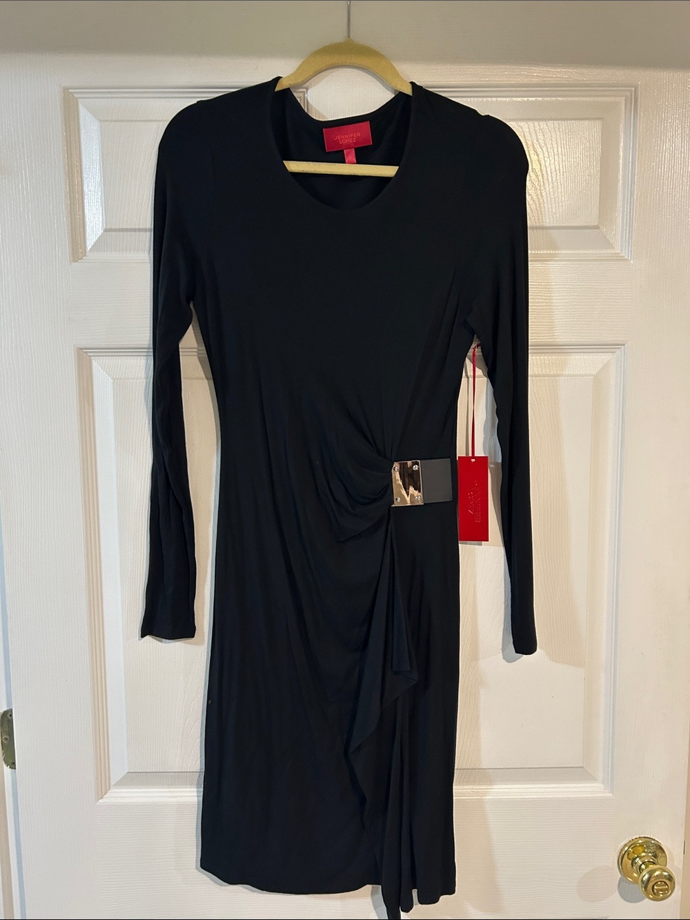 Black Long-Sleeve Twist-Detail Dress